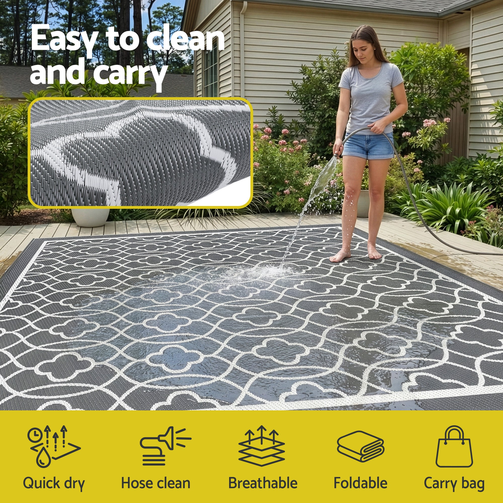Hudson Outdoor Area Rug – Grey – Large