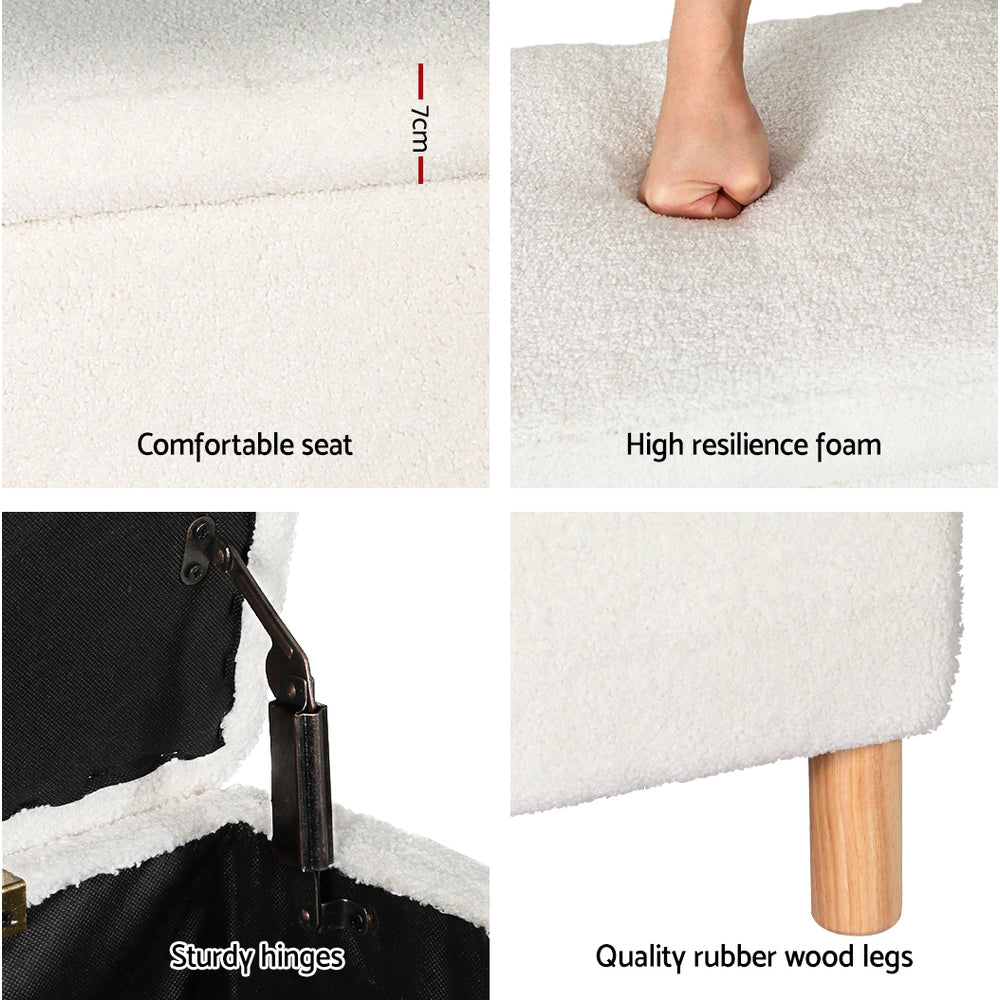 Lynton Bouclé Storage Ottoman – White – 99 cm