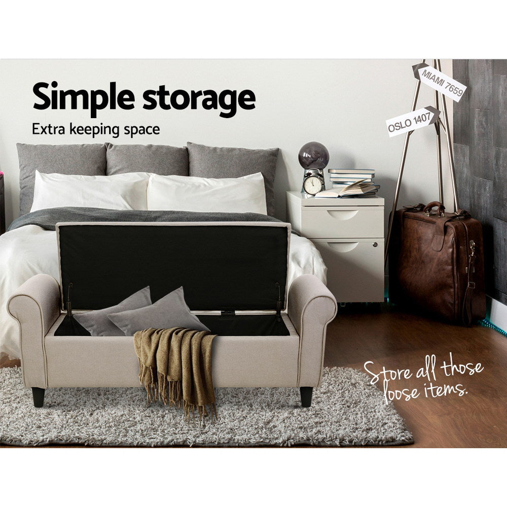 Camber Linen Storage Ottoman with Arms – Taupe – 125 cm