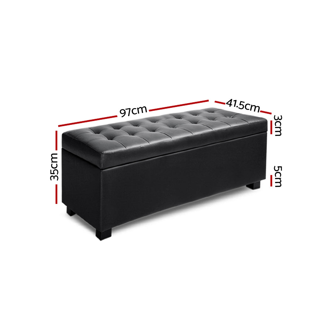 Hudson Storage Ottoman – Leather – Black – 97 cm