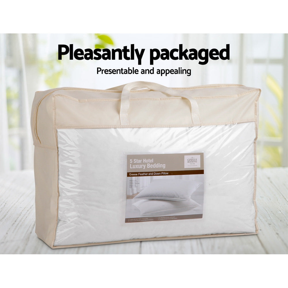 Avalon Goose Feather Pillows – White – Set of 2