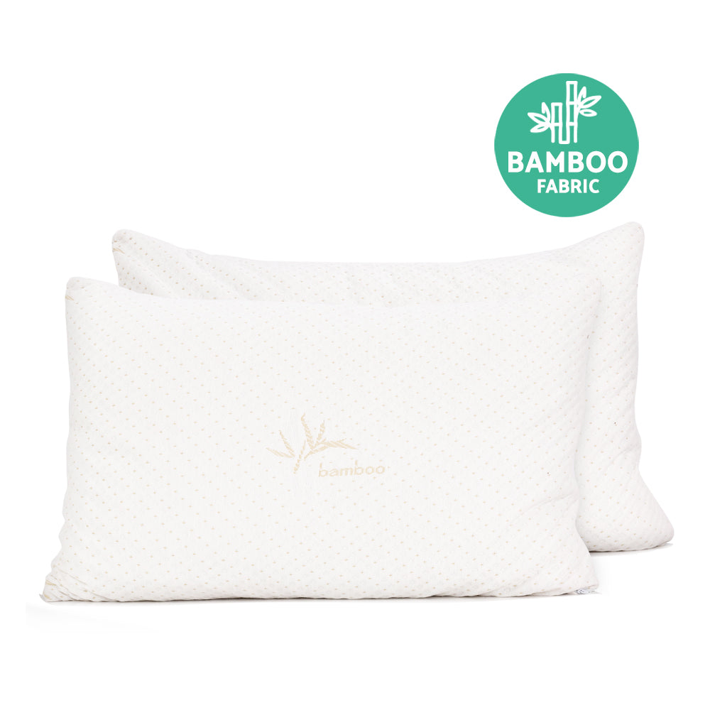 Serano Memory Foam Pillow with Bamboo Cover – White – Set of 2