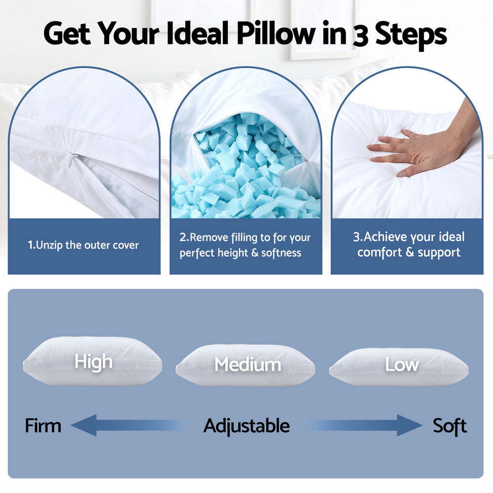 Zenith Adjustable Memory Foam Pillow – White – Set of 2