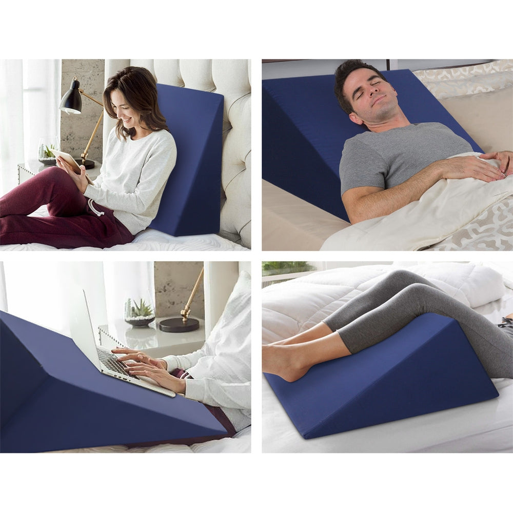 Elevate Memory Foam Wedge Pillows – White & Blue – Set of 2