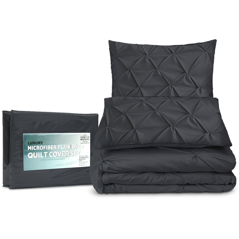 Selena Quilt Cover Set Diamond Pinch – Black – King
