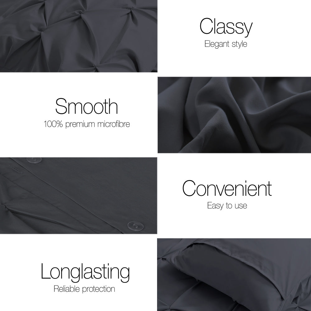 Alderon Diamond Pintuck Quilt Cover Set – Black – Queen