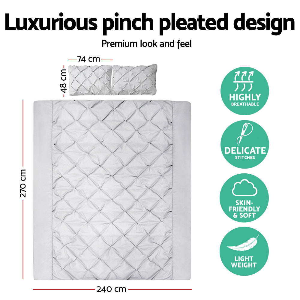 Aldara Diamond Pintuck Quilt Cover Set – Grey – Super King