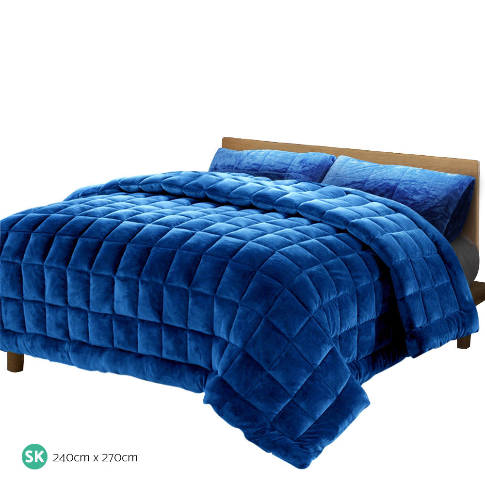 Halston Faux Mink Quilt – Blue – Super King