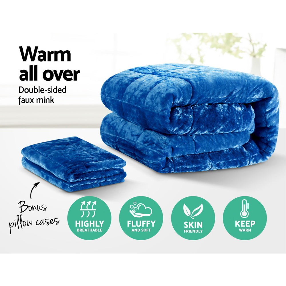 Halston Faux Mink Quilt – Blue – Super King