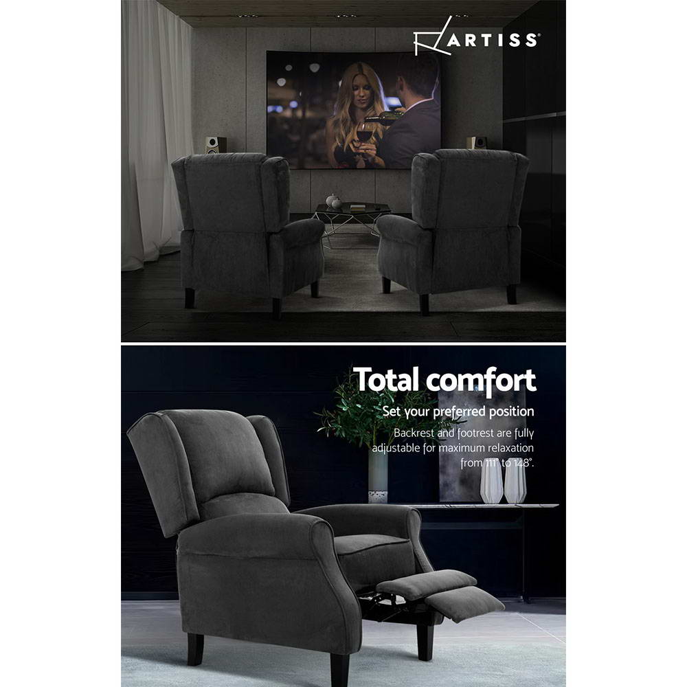 Serano Suede Recliner Chair – Grey – Single