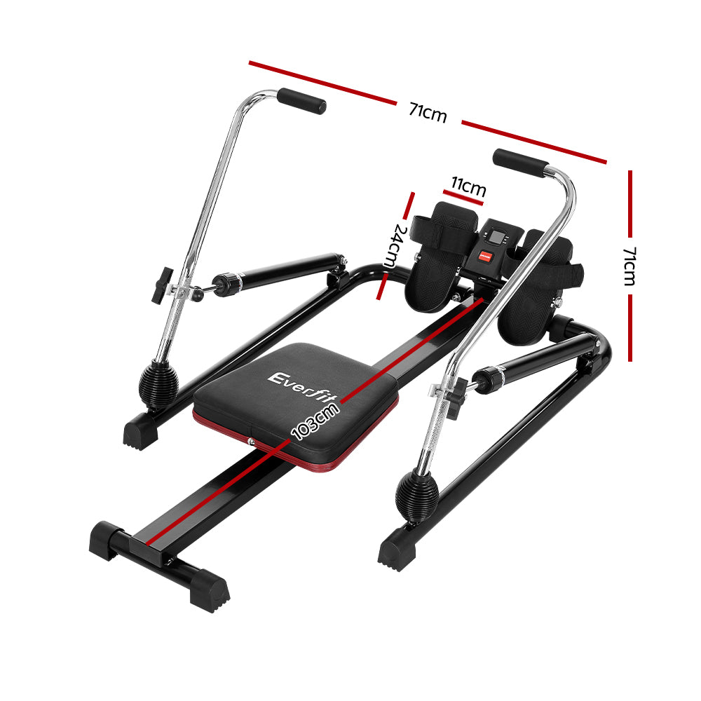 Everfit Hydraulic Rowing Machine – Black – 12 Levels