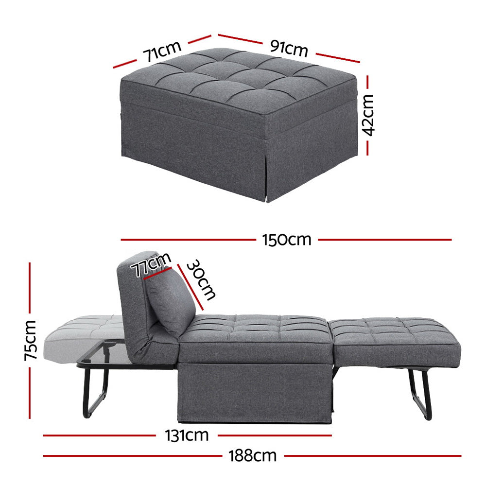 Marston Convertible Ottoman Sofa Bed – Grey – Single Seater