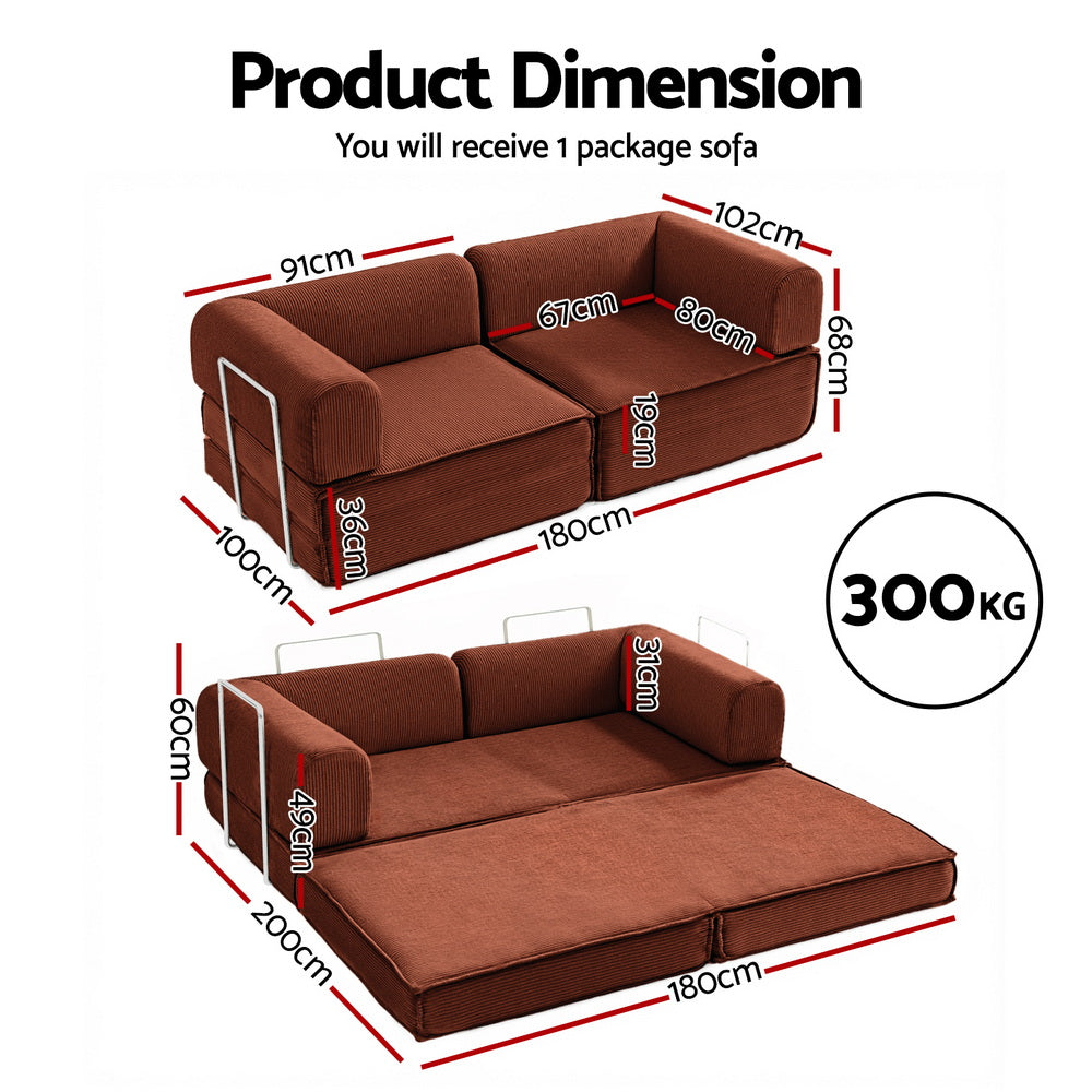Torren Convertible Sofa Bed – Orange – 2 Seater