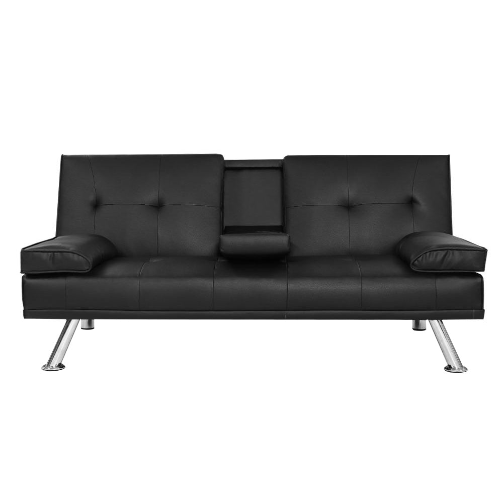 Sofa Bed 168CM Black PU Leather