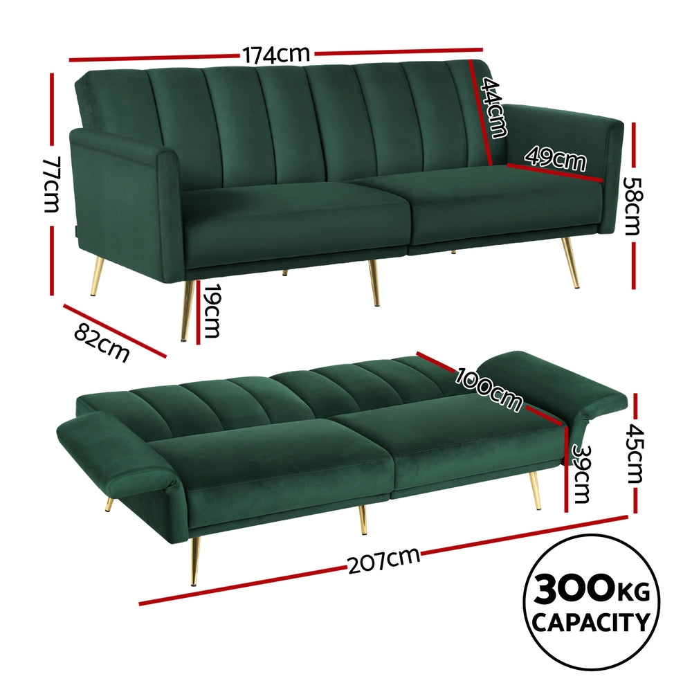 Brighton Convertible Sofa Bed – Green – 3 Seaters
