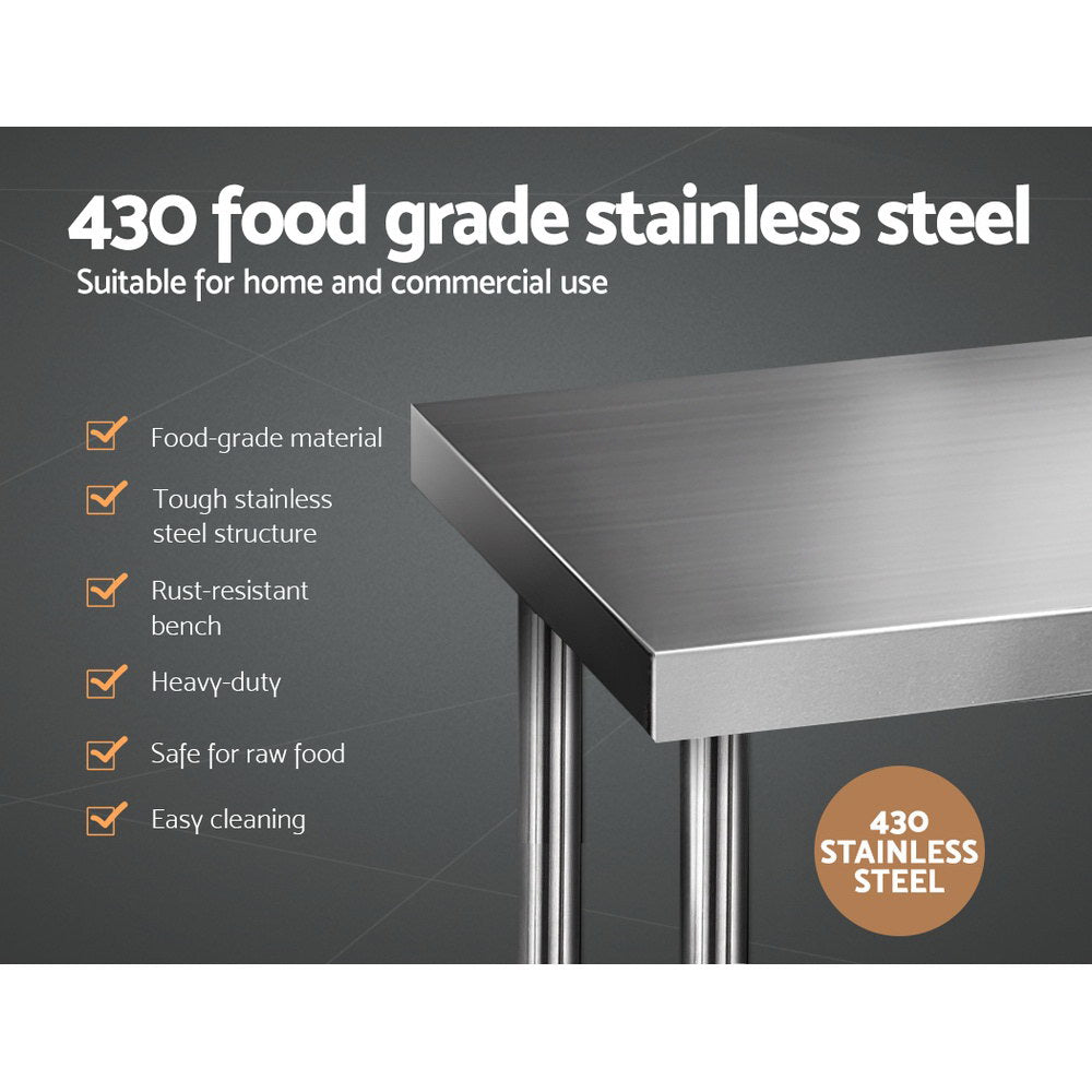 Meridian Stainless Steel Kitchen Bench – Silver – 610 x 610mm