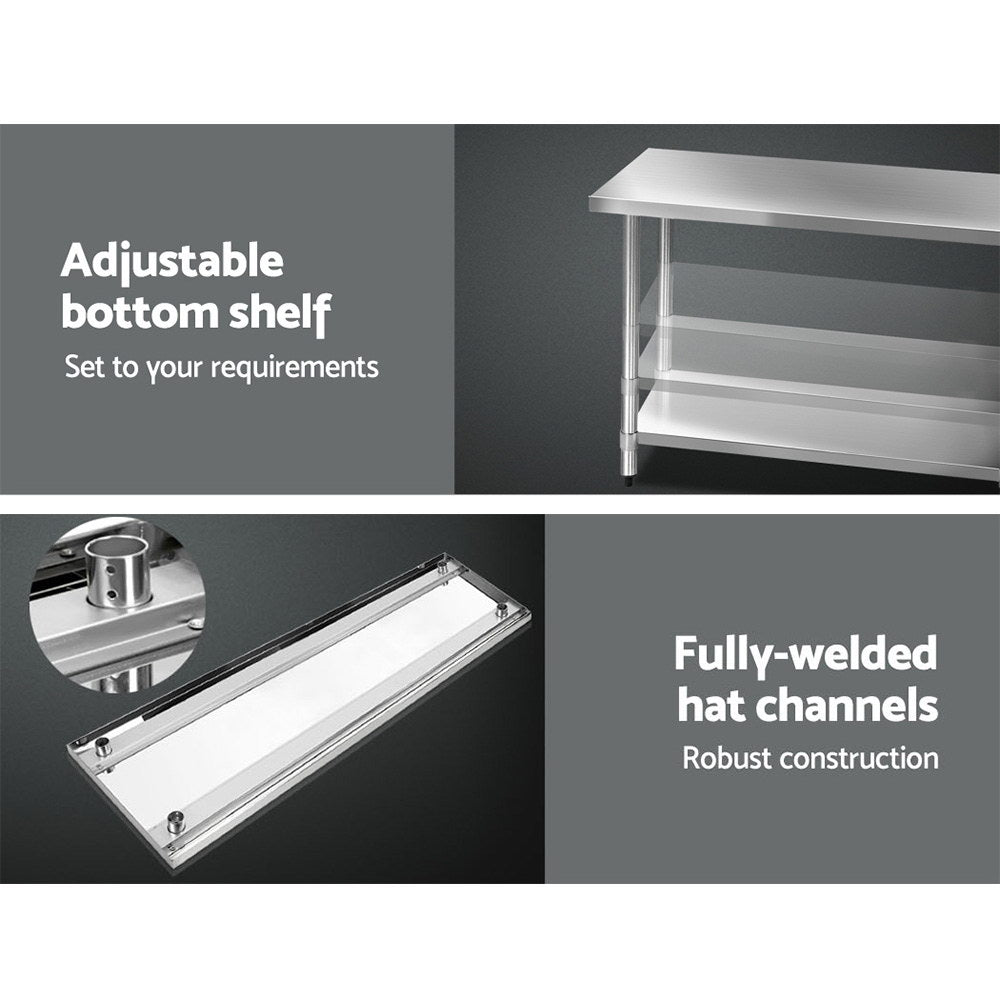 Halston Stainless Steel Kitchen Bench with Wheels – 1829x610mm
