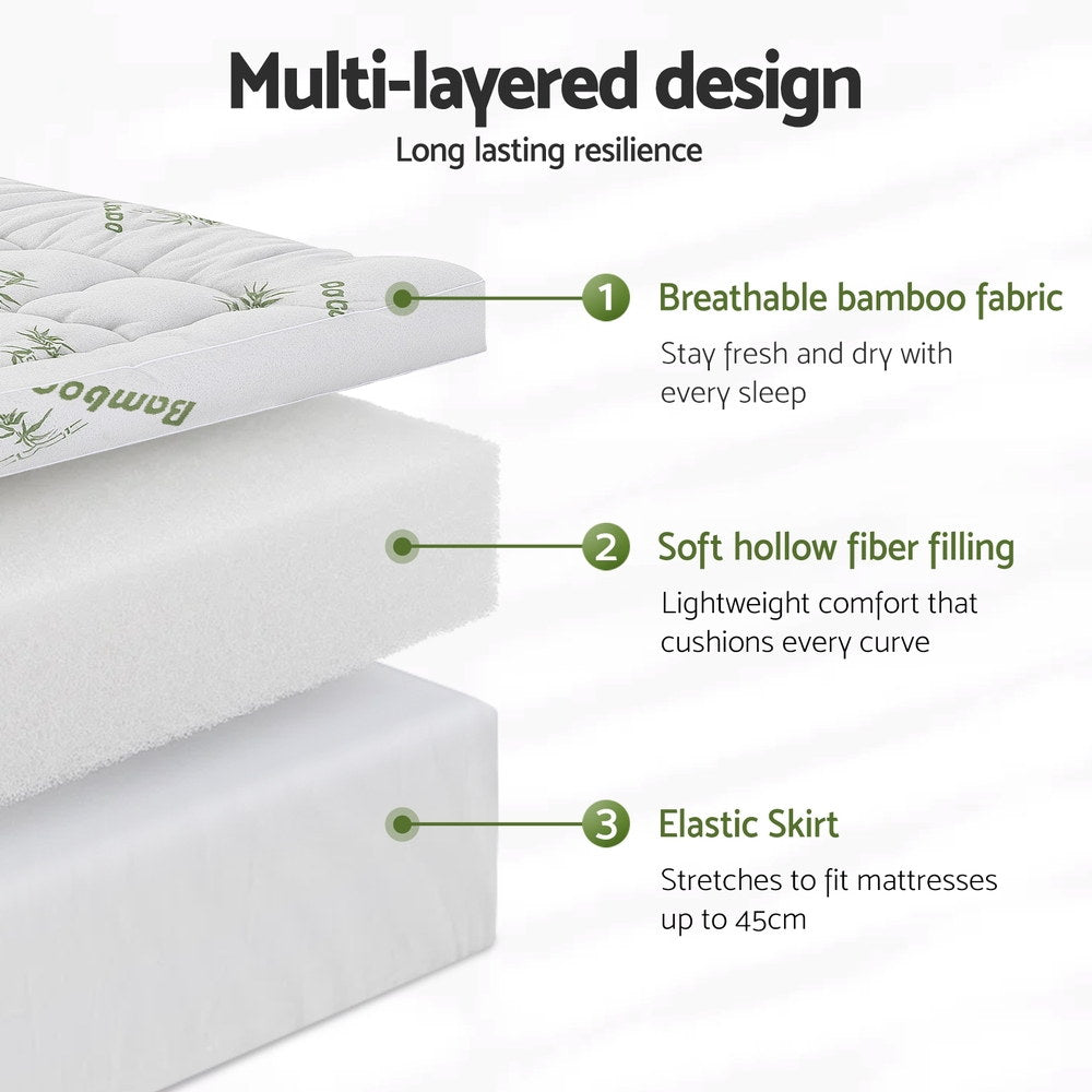 Astoria Bamboo Mattress Topper – White – Single