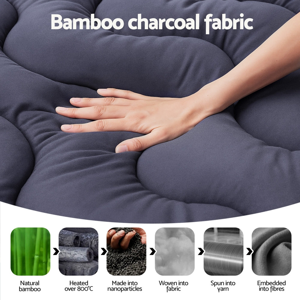 Nora Bamboo Charcoal Mattress Topper – Grey – Queen
