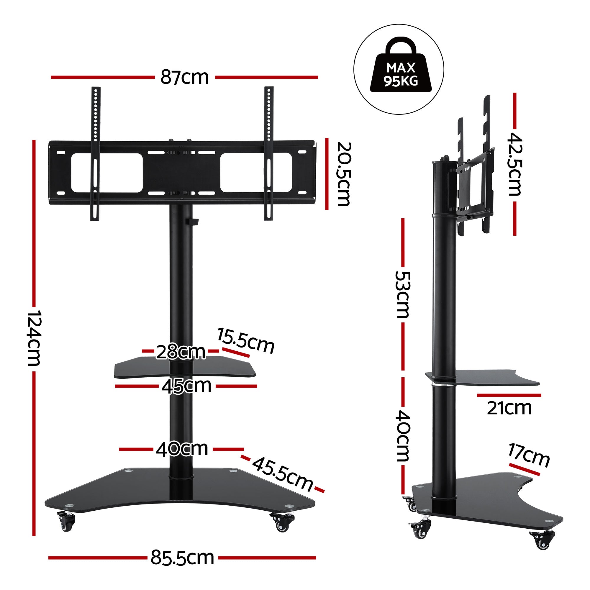 Valmere Adjustable TV Floor Stand Mount – Black