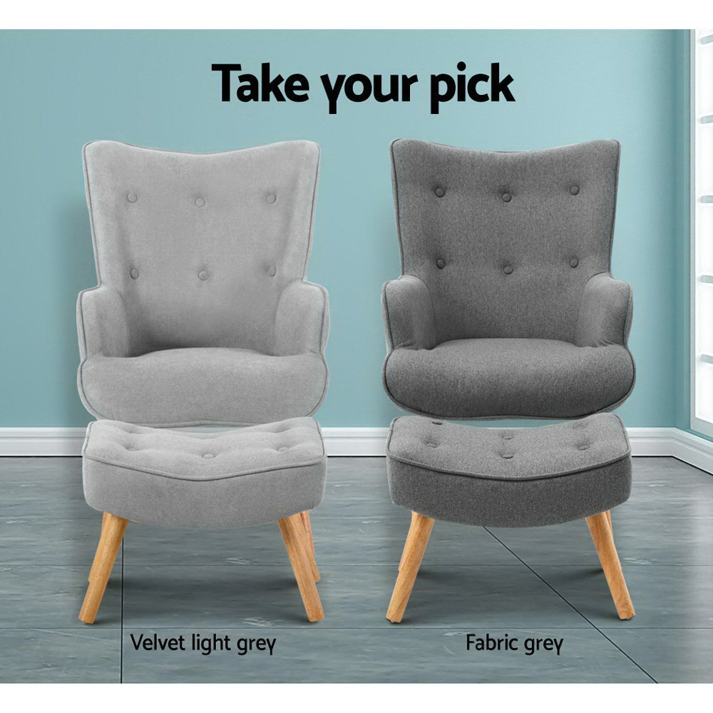 Lansar Linen Armchair & Ottoman – Grey