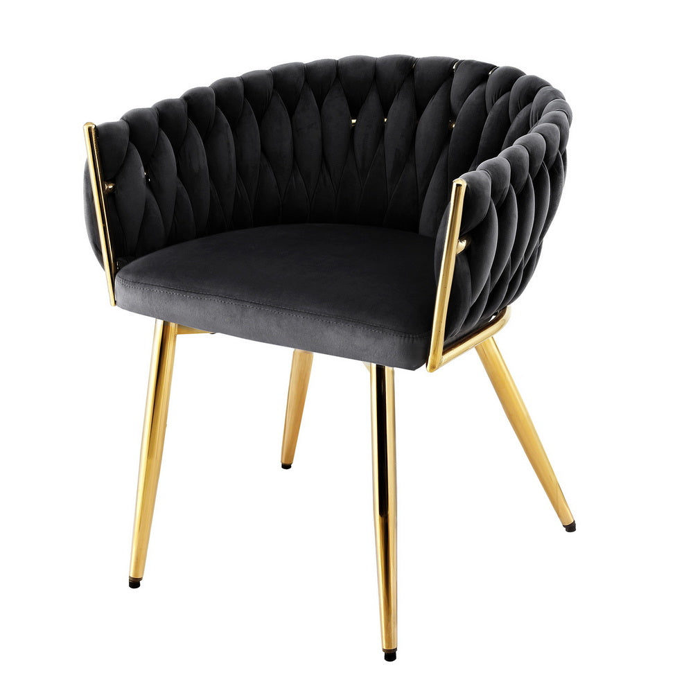 Haven 1x Dining Chair Armchair Cafe Kitchen Lounge Chairs Velvet Weaving Black