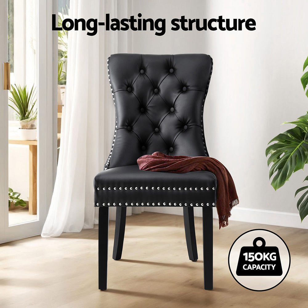 Breslin Leather Dining Chairs – Black – Set of 2