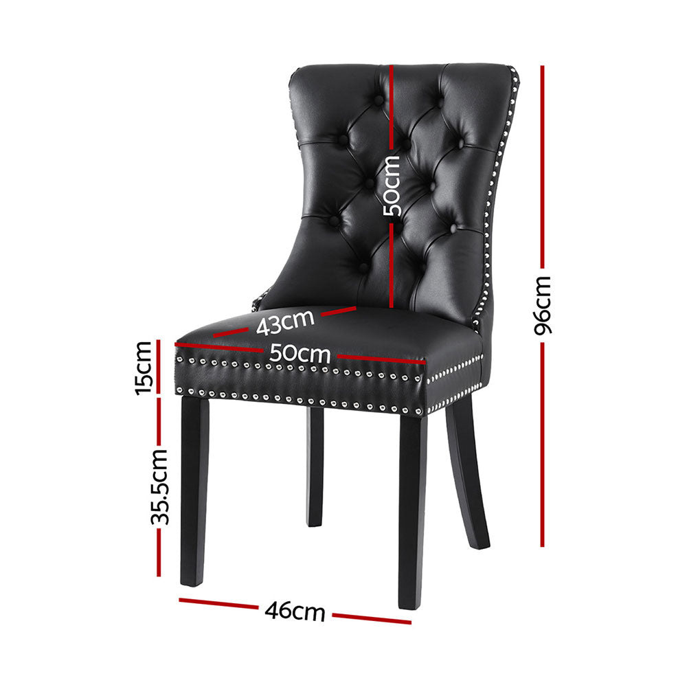 Marston Black Leather Tufted Dining Chairs – Black – Set of 4