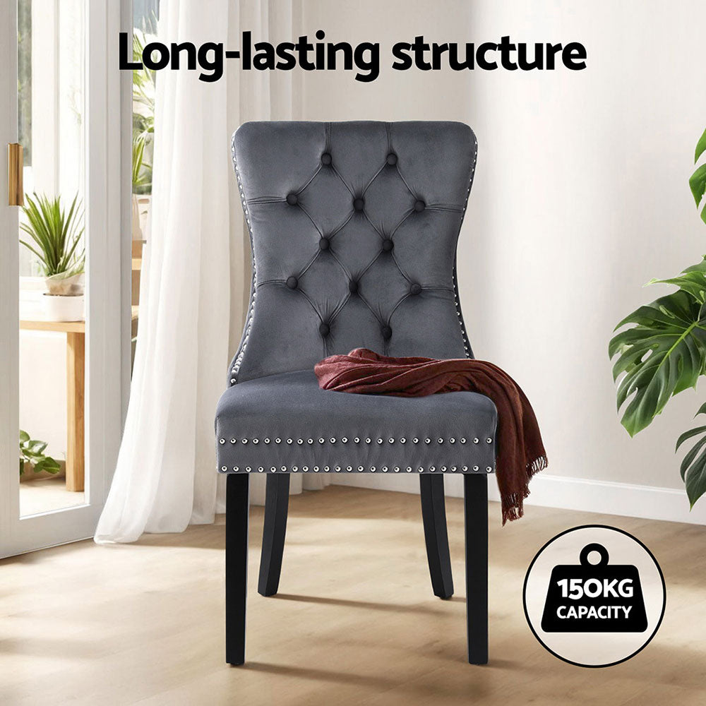 Ashton Button Tufted Dining Chairs – Grey / Charcoal – Set of 4