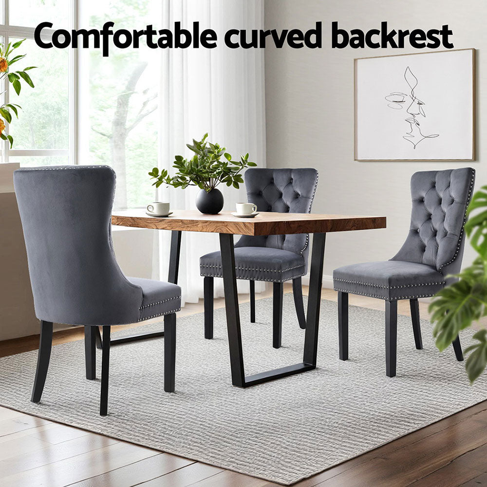 Ashton Button Tufted Dining Chairs – Grey / Charcoal – Set of 4