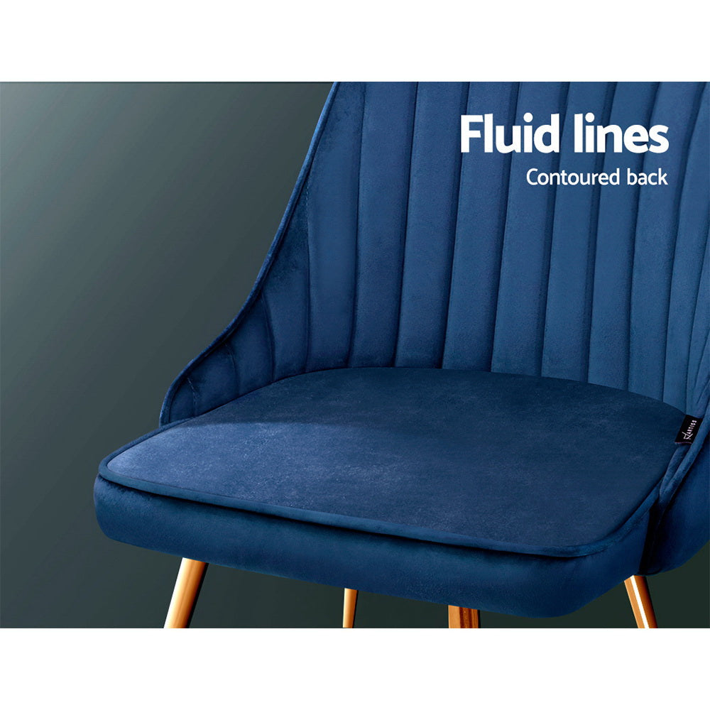 Senna Velvet Channel Tufted Dining Chairs – Blue – Set of 2