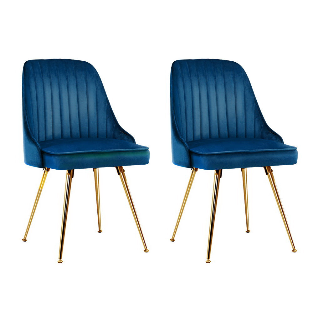 Dining Chairs Set of 2 Velvet Channel Tufted Blue