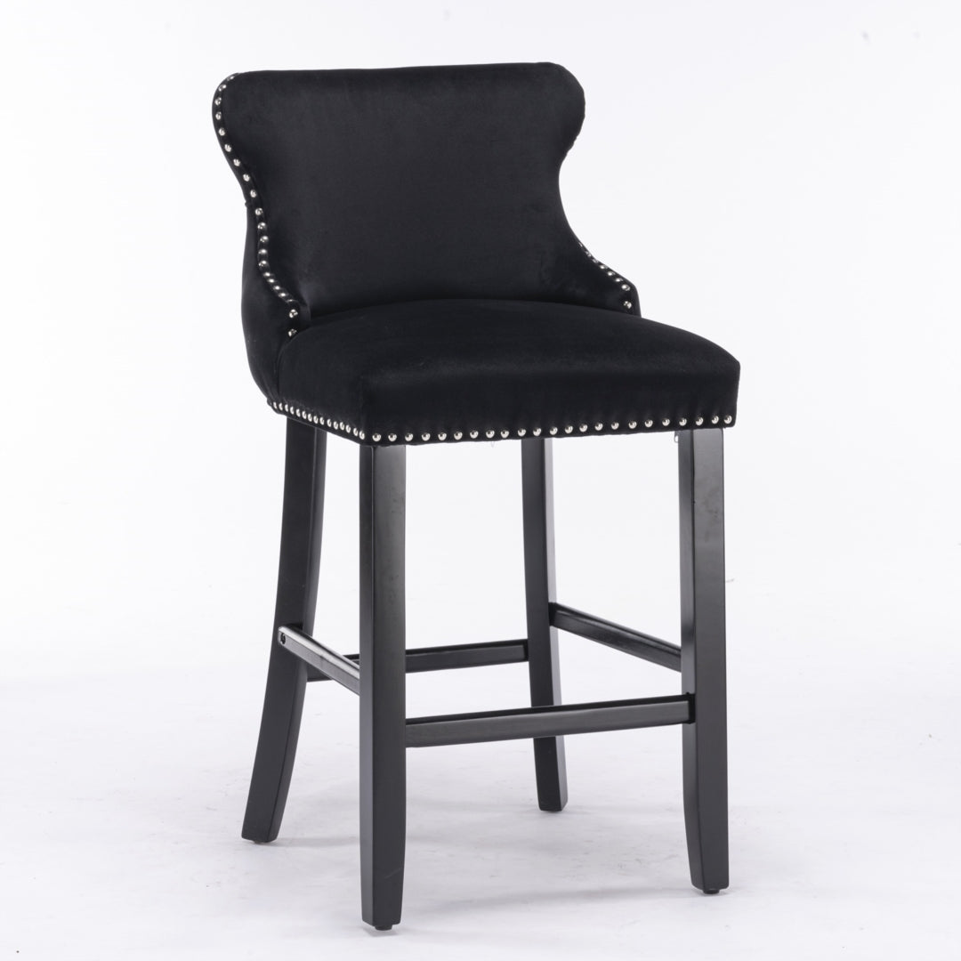 Arlo Velvet Button Tufted Bar Stools – Black – Set of 2