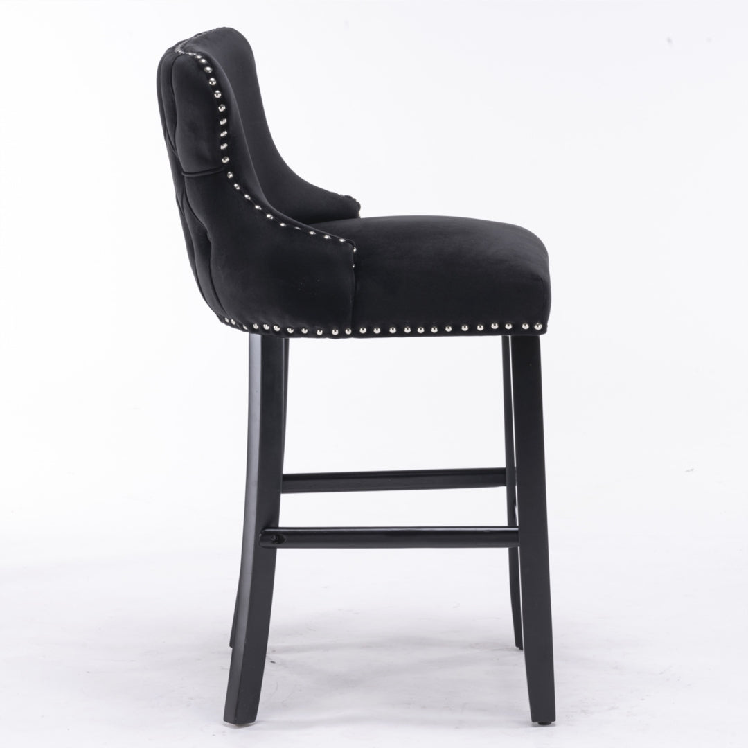 Arlo Velvet Button Tufted Bar Stools – Black – Set of 2