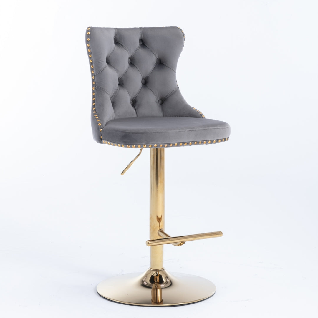 Linden Velvet Swivel Bar Stools – Grey – Set of 4