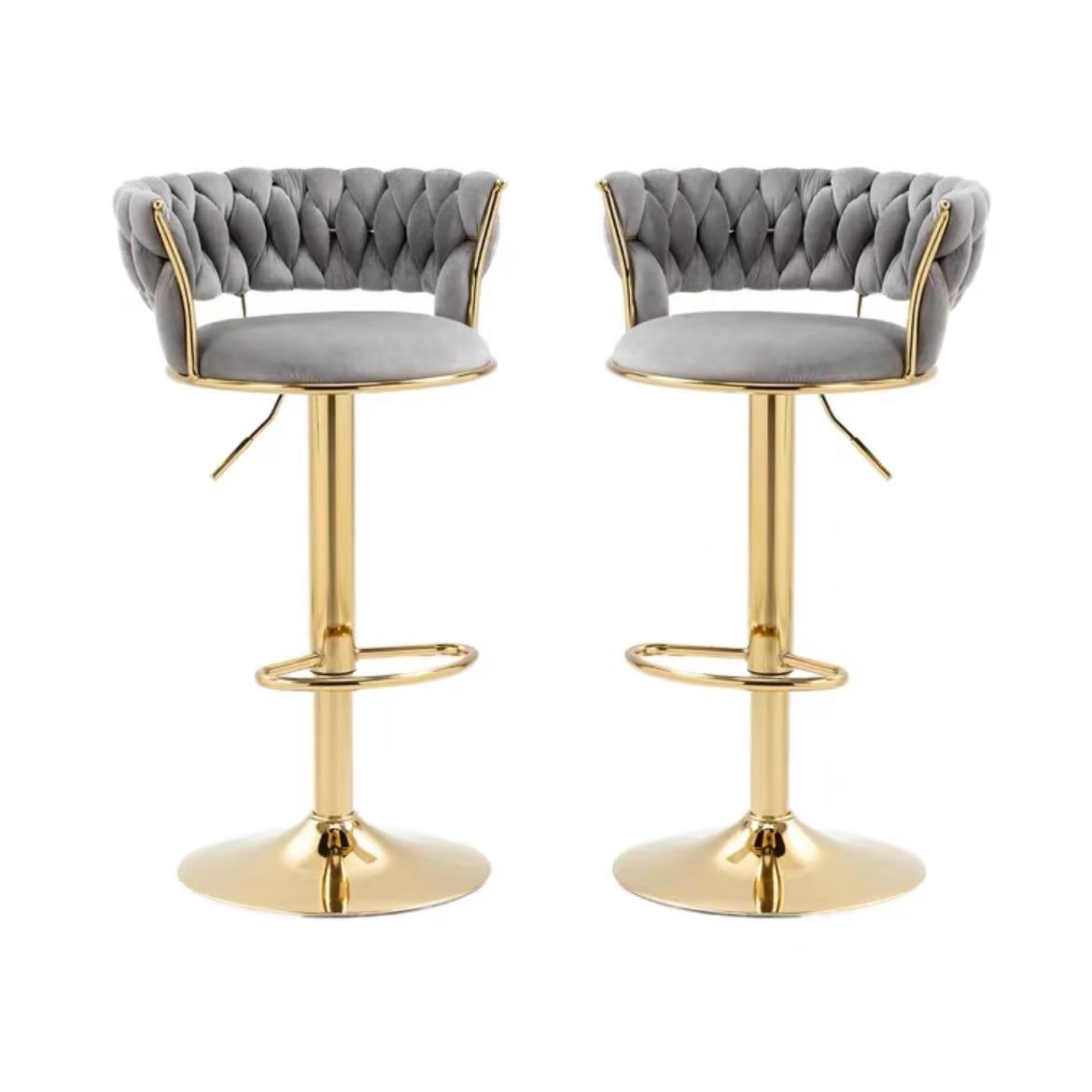 Atlas Grey Velvet Seat Kitchen Breakfast Bar Stools Counter Height Barstools with Back Cushioned Chairs for Home Bar x2
