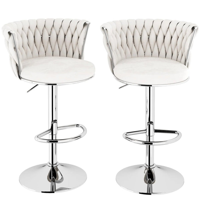 Arlo SERENITà Modern Silver Swivel Upholstered Velvet Adjustable Height Counter Stool with Metal Frame White (Set of 2)