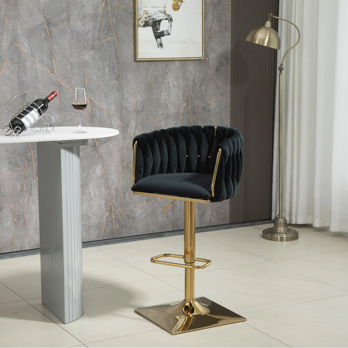 Cove Velvet Swivel Bar Stools – Black – Set of 2