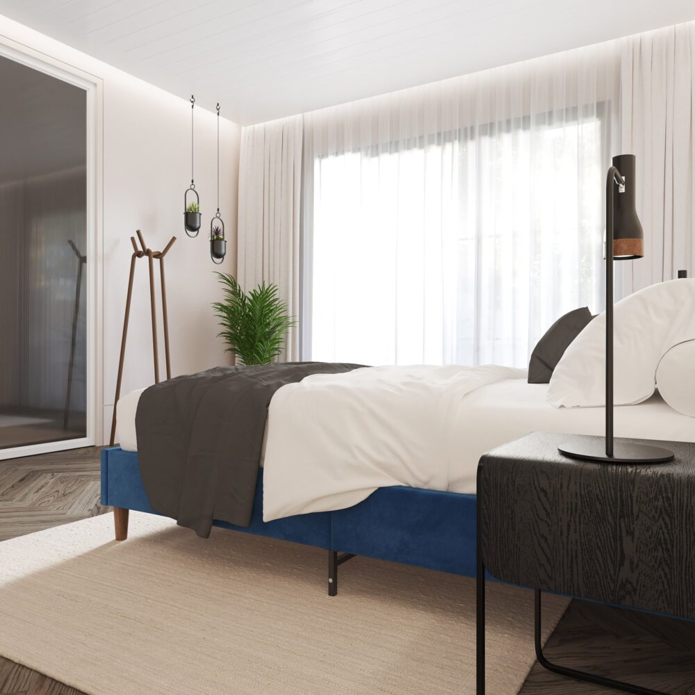 Vienna Velvet Bed Frame – Blue – Queen