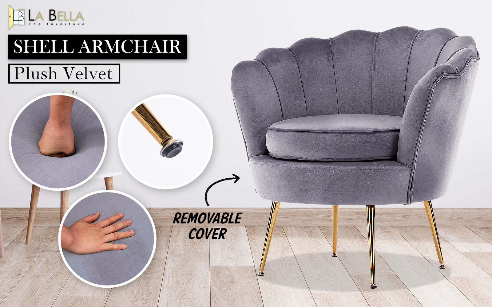 Scallop Shell Accent Chair – Grey – Single
