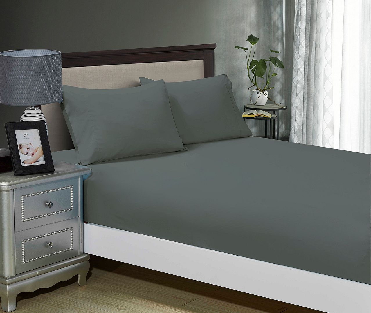 Haven 1000TC Ultra Soft Fitted Sheet & 2 Pillowcases Set - Bed - Charcoal – King