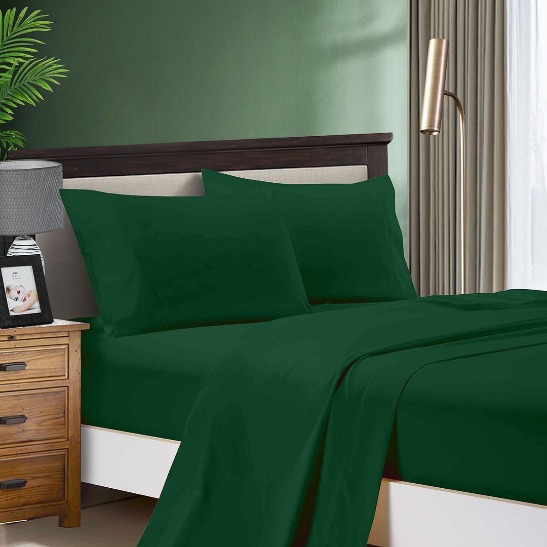 Atlas 1000TC Ultra Soft Bed Dark Green Flat & Fitted Sheet Set – King Single