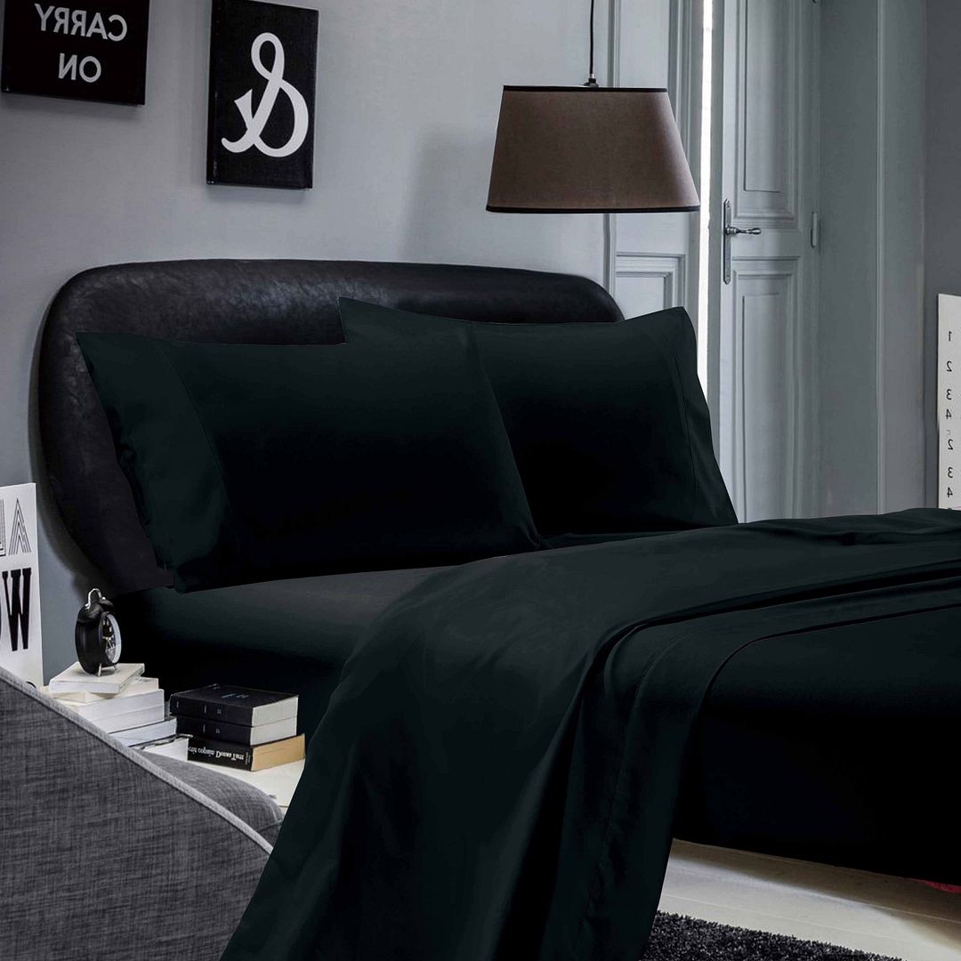 Nova 1000TC Ultra Soft Bed Black Flat & Fitted Sheet Set – Super King