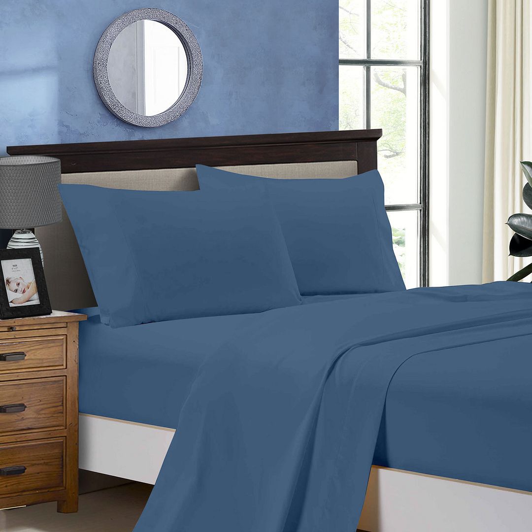 Cove 1000TC Bed Soft Flat & Fitted Sheet Set Greyish Blue – Single