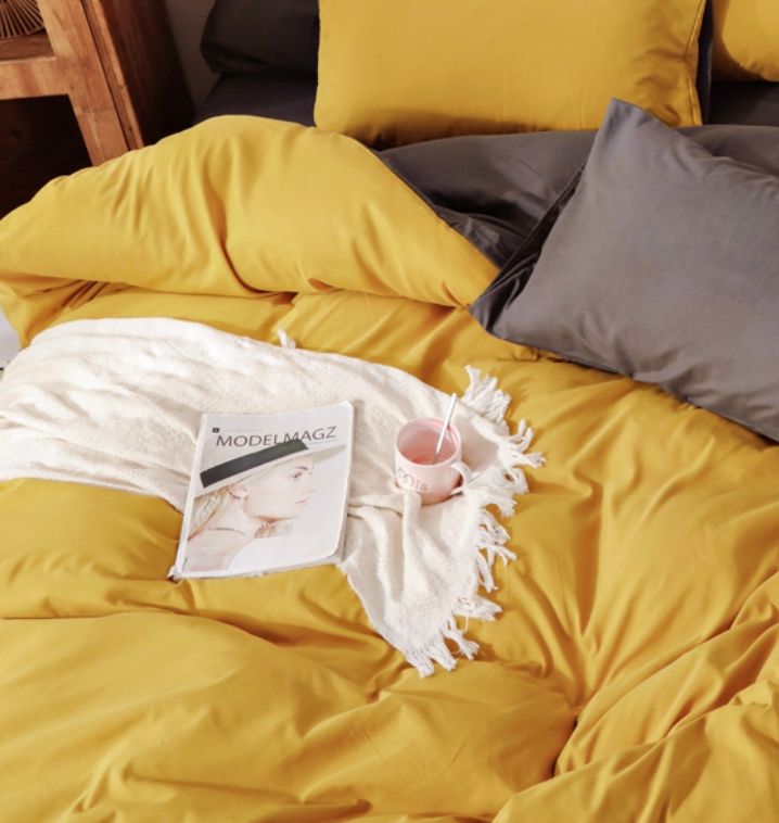 Caleo Reversible Quilt Cover Set – Yellow & Grey – King