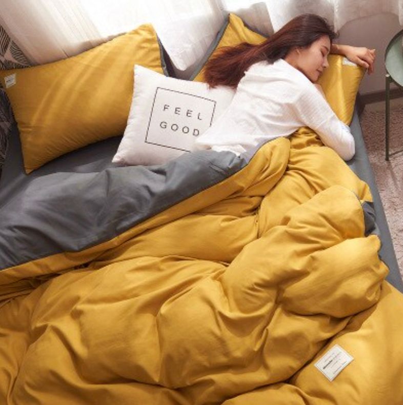 Caleo Reversible Quilt Cover Set – Yellow & Grey – King