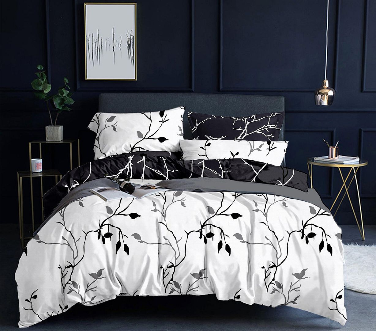 Tree Reversible White Duvet Quilt Cover Set – King