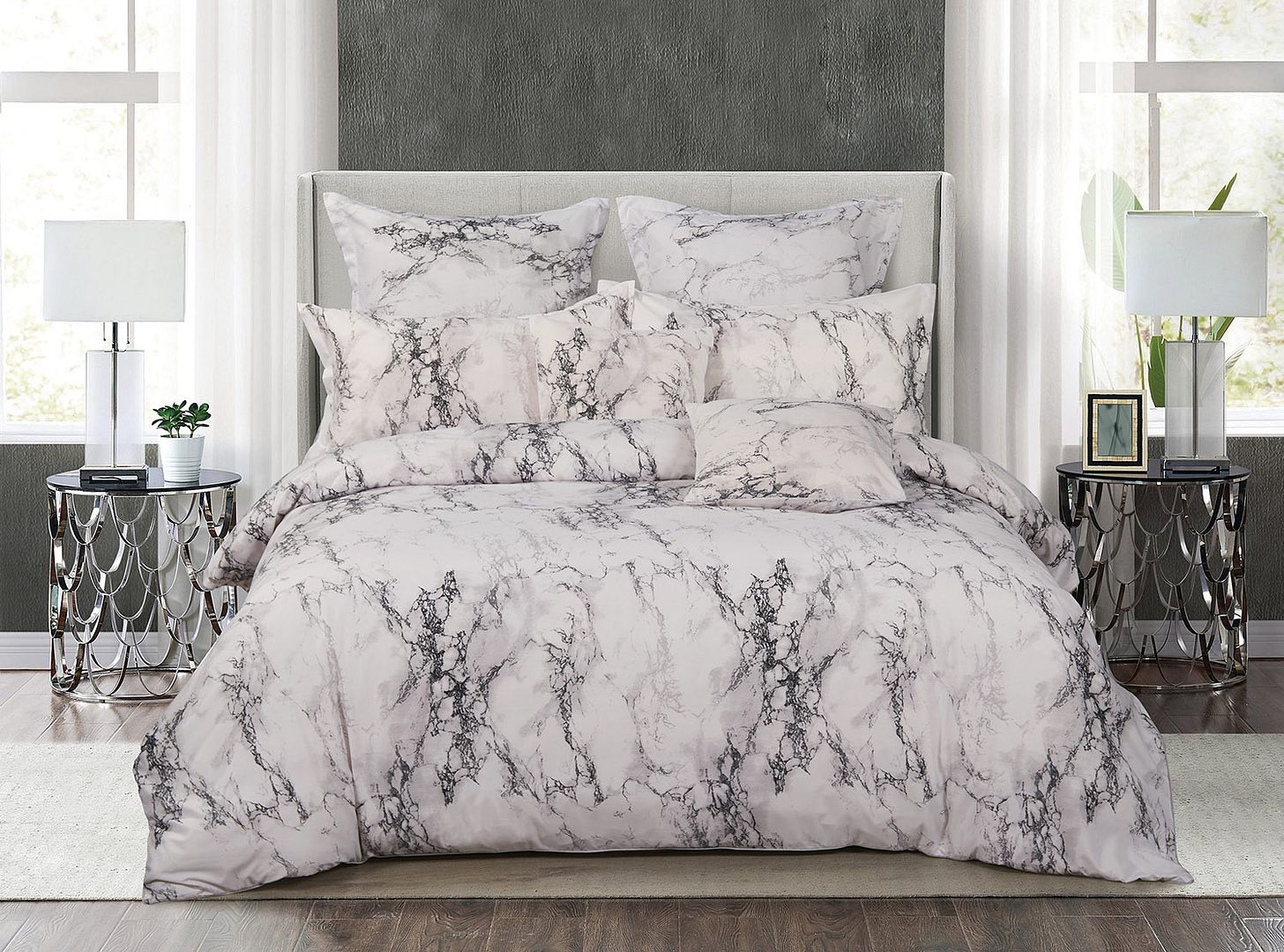 Haven White Marble Duvet Quilt Cover Set – King