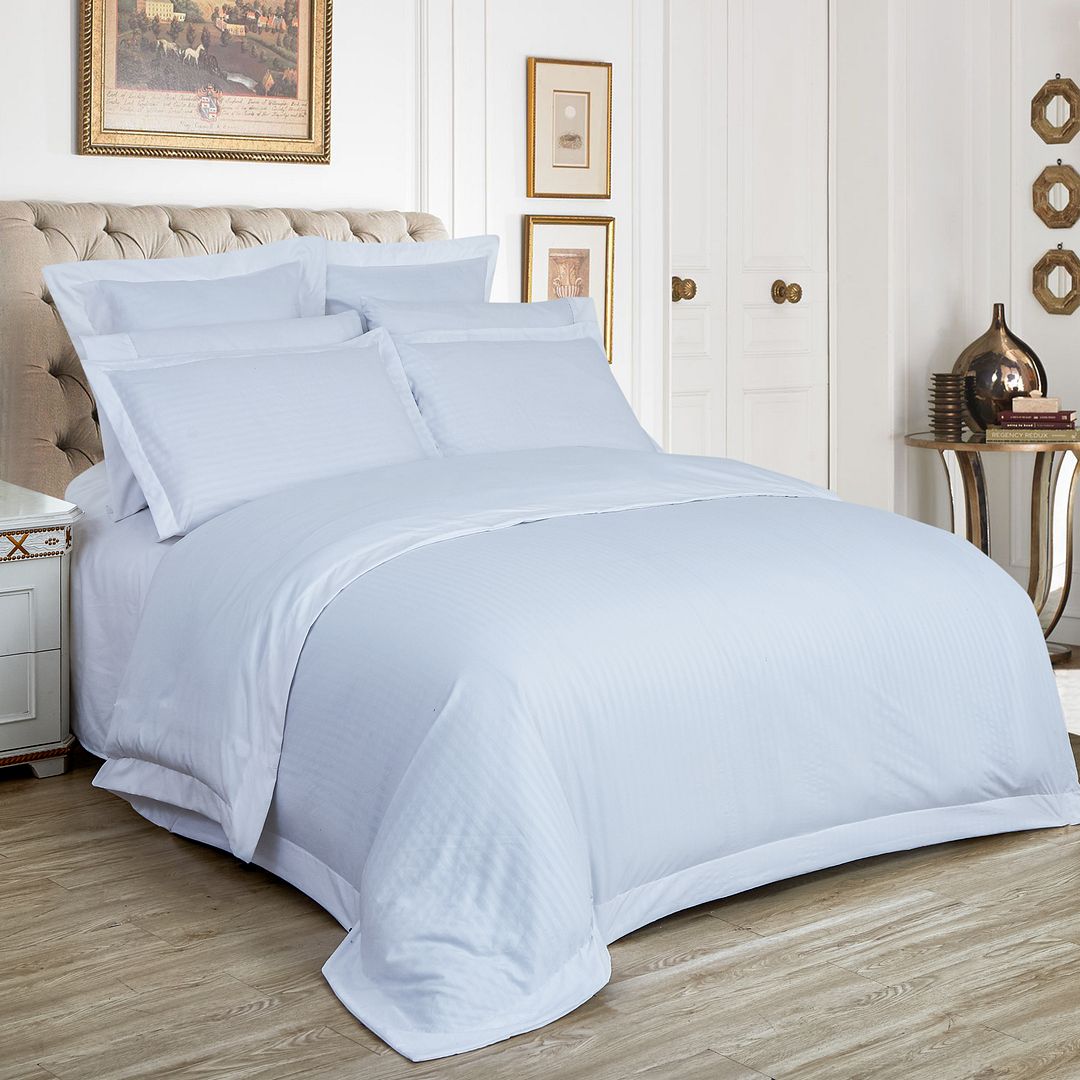 Haven 1000TC Ultra Soft Striped Quilt Cover Set – White – Queen