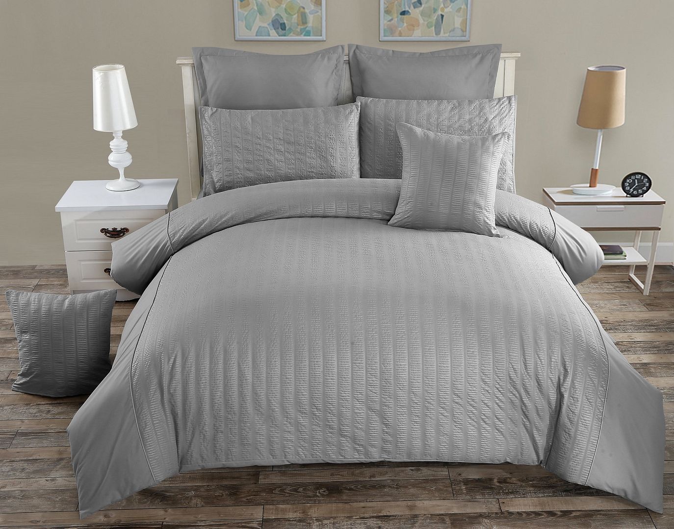 Seersucker Grey Duvet Quilt Cover Set – Double